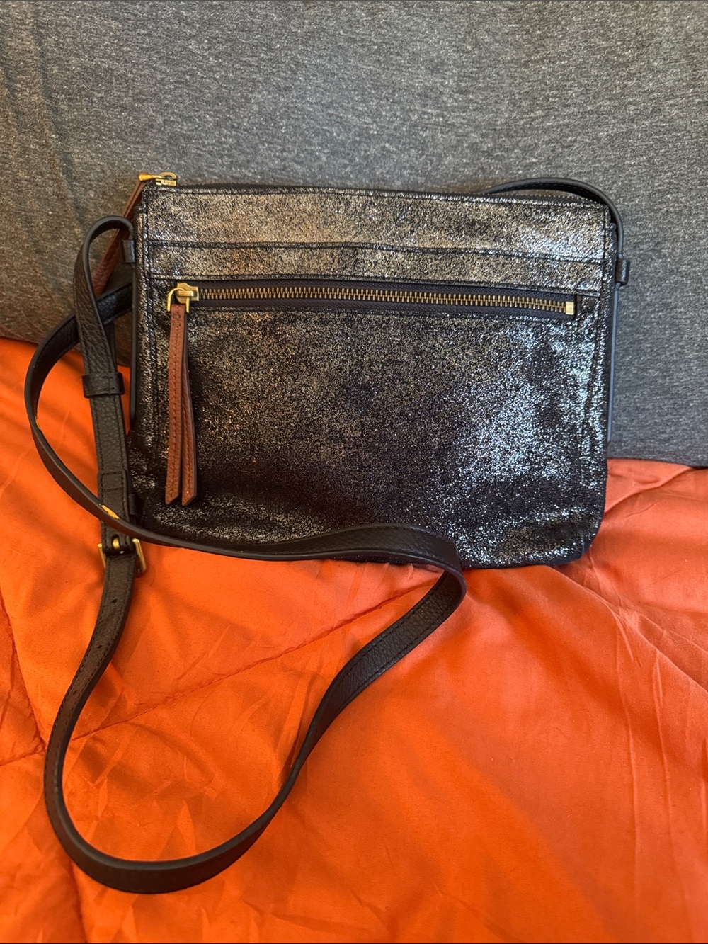 Fossil Sparkle Crossbody Bag with Front Zip Pocket